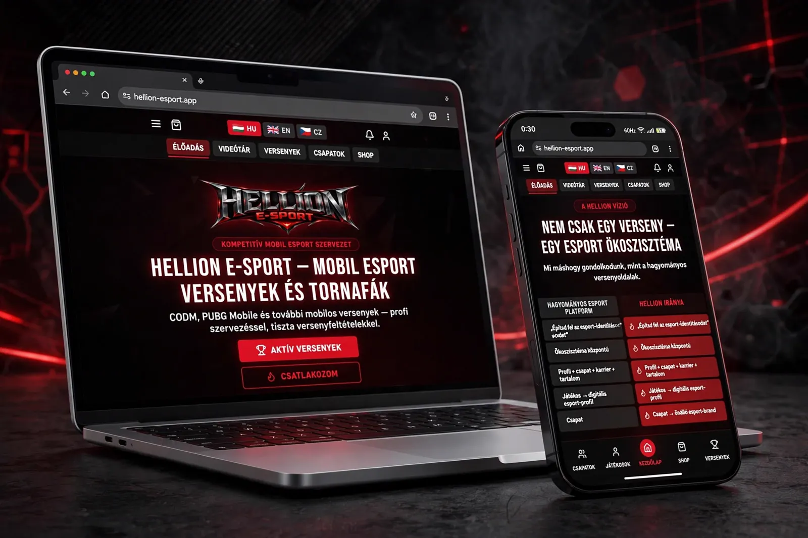 Hellion E-Sport — E-sport SaaS platform — versenyek, csapatok, Stripe fizetés